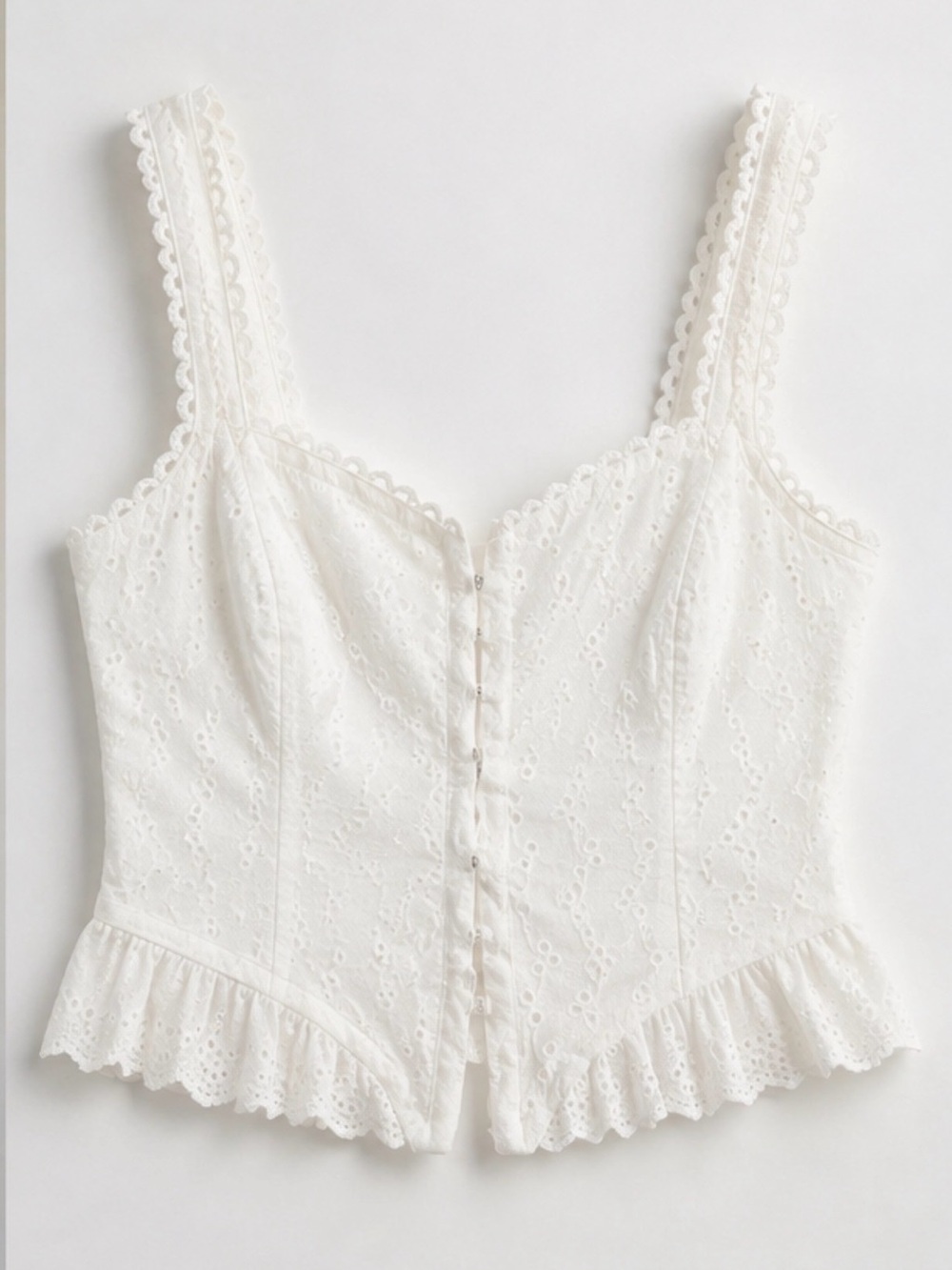 All in Favor | White Eyelit Corset Style Camisole